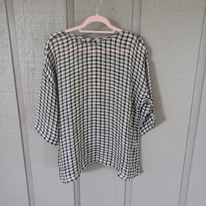Namsar Women Gingham Linen Top Size S M Preppy Light Weight Semi Sheer